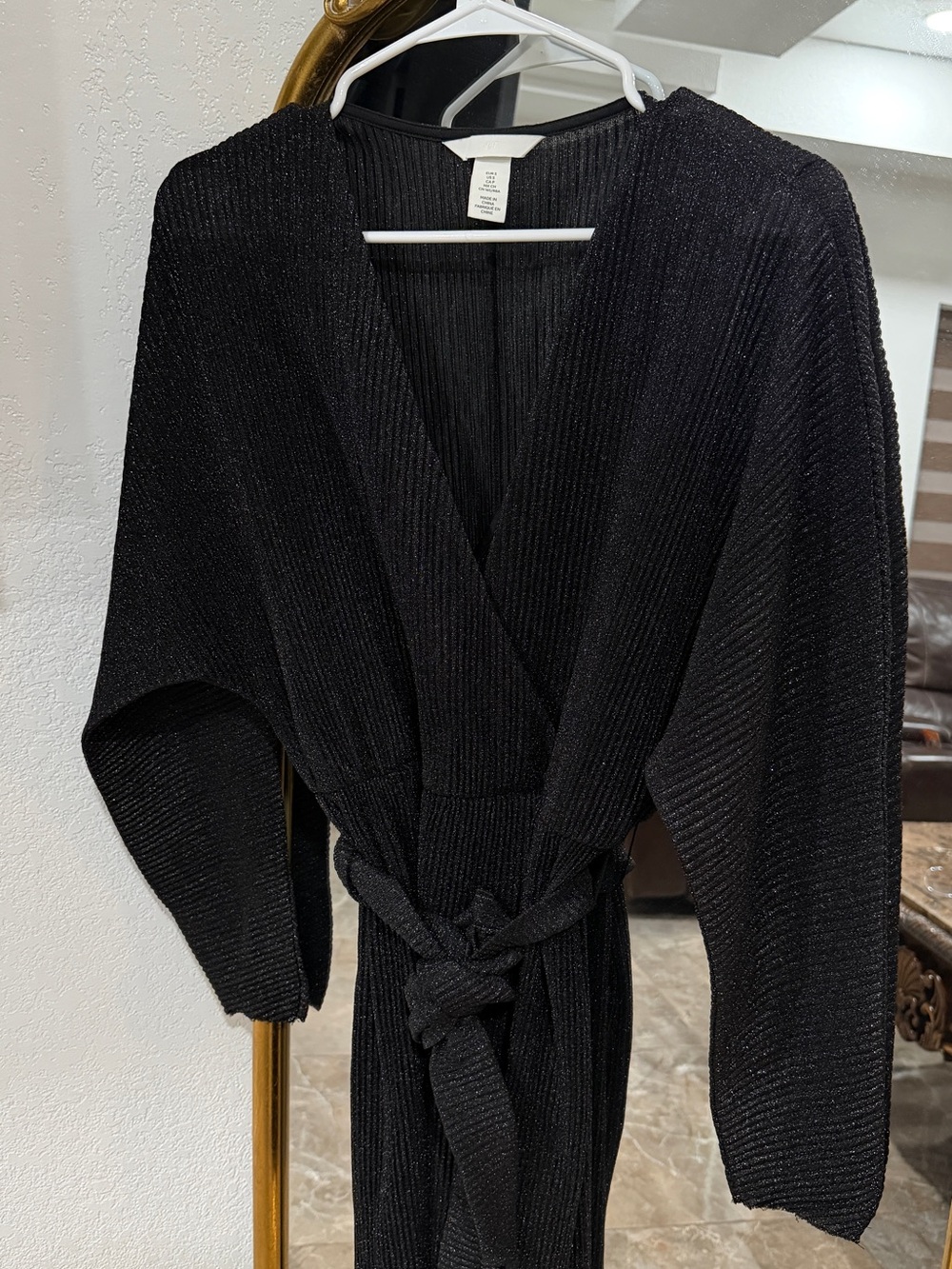 H&M Black Long Sleeve Ribbed Wrap Dress